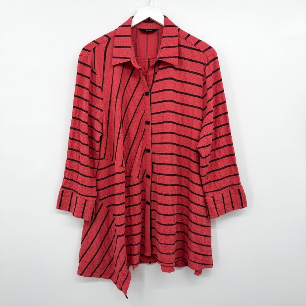 Ali Miles Tunic Top Shirt Size L XL Stretch 3/4 Sleeve Asymmetric Lagenlook Boho